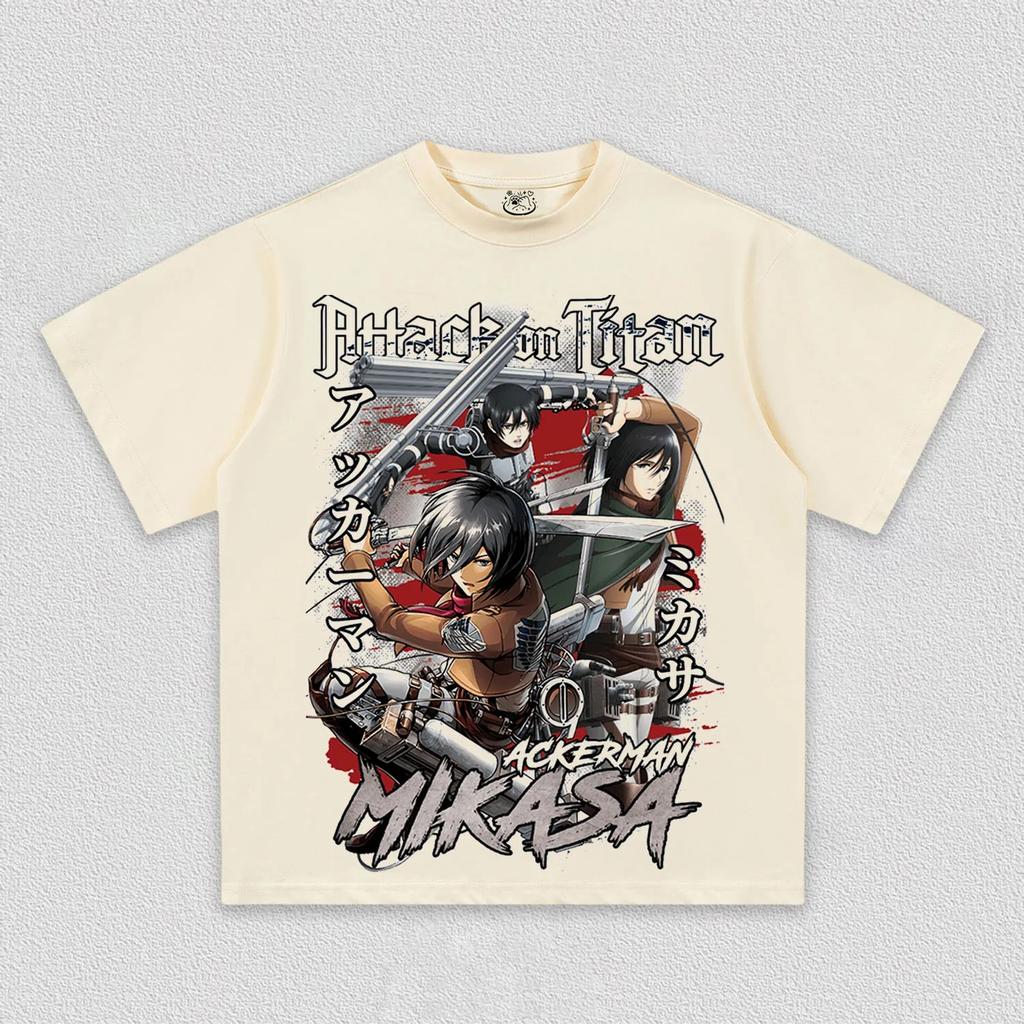 Animekaraktärer Mikasa Ackerman T-shirt Damer Herrar Attack on Titan Tryck Oversized Herr Dammode Streetwear hög kvalitet