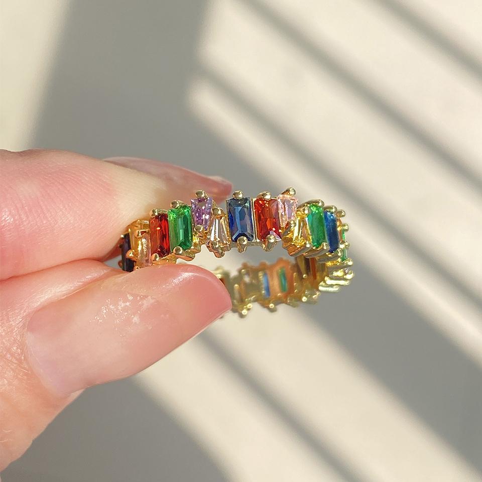 Classic Geometric Square Colorful Zircon Wedding Band Luxury Shiny AAA CZ Crystal Engagement Rings for Women