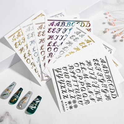 Meiyu Nail Art Sticker Laser Gold Silver Featured 3D Letter Sticker 8 Color Nail Sticker