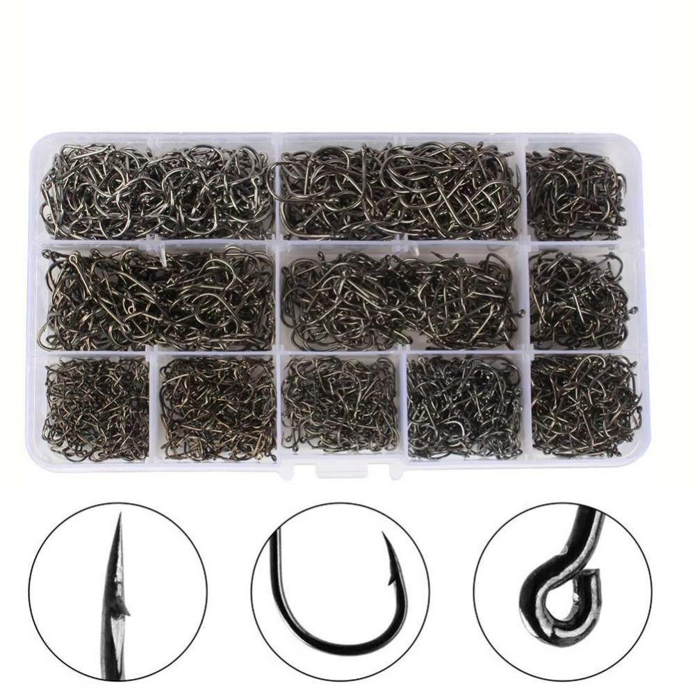 1000Pcs Size 3-12 Fishing Hooks Set Carbon Steel Barbed Fishing Hooks  Fishing Accessories