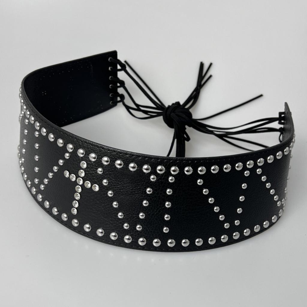 Rivet Punk Wide Belt Rhinestone Gothic Rope Tied Waist Seal Ins Punk Hip Hop All-match Belt