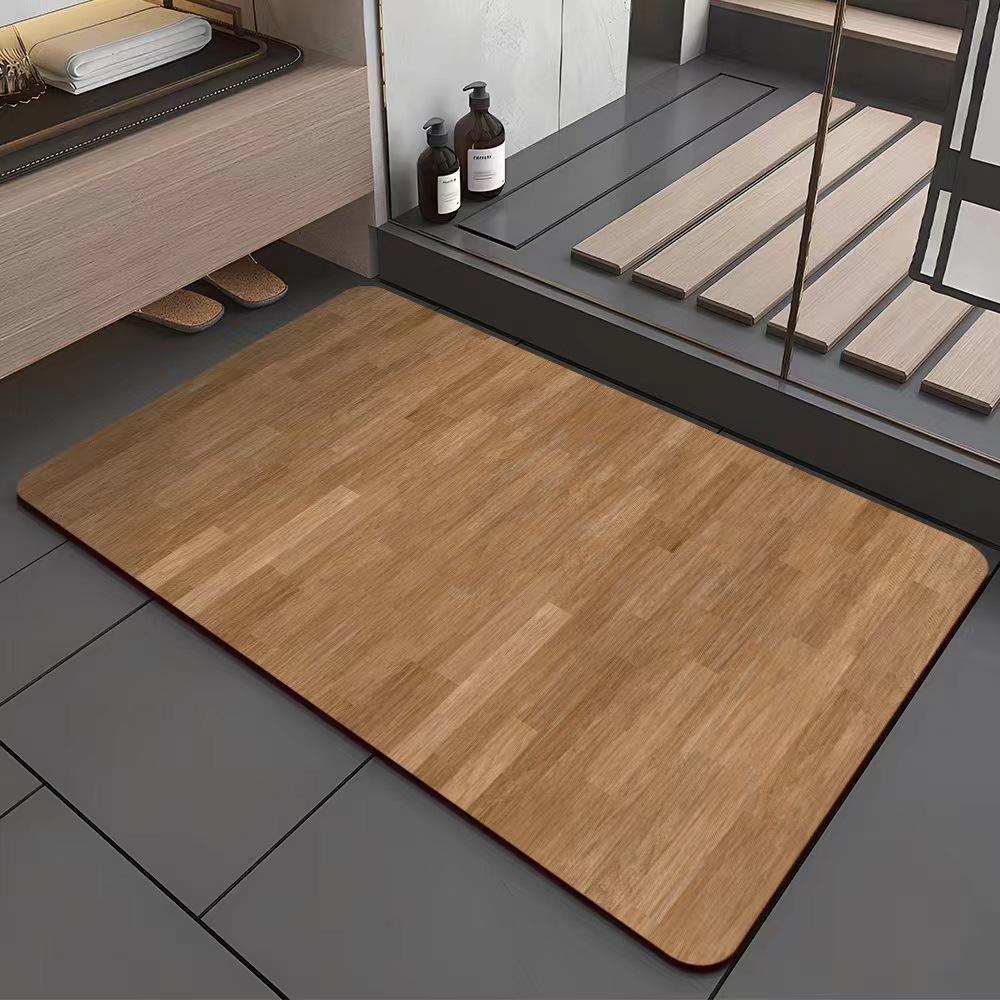 Wood Grain Quick-Dry Diatom Mud Bathroom Mat - Absorbent & Easy To Clean
