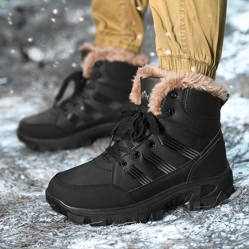 Men's Winter Boots Warm Waterproof Non-Slip Plush Sneakers Shoes Male Winter Tenis Boots Comfortable Slip-On Plush Lined