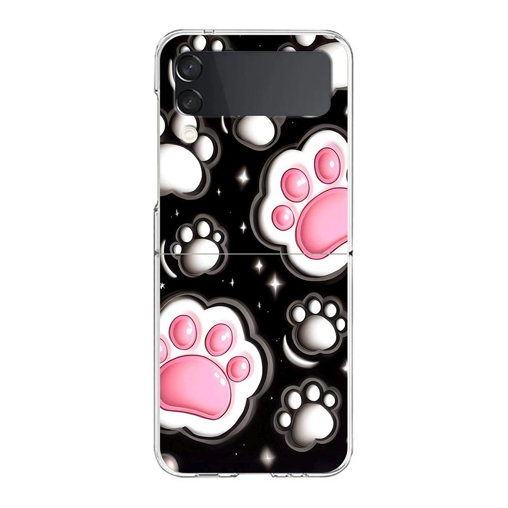 Phone Cover For Samsung Galaxy Z Flip 7 6 5 4 Case Transparent For Samsung Z Flip 3 Hard PC Foldable Dog Paw Print Aesthetics