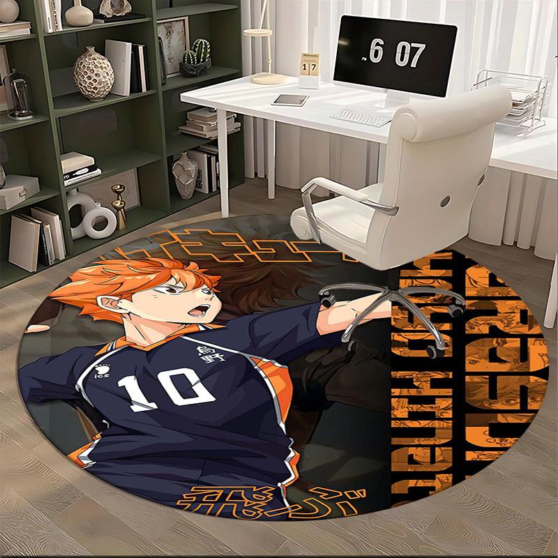 1pc Haikyuu Shoyo Hinata Round Carpet - Anime Design Chair Mat, Non-Slip Rug for Office, Home Decor, Living Room