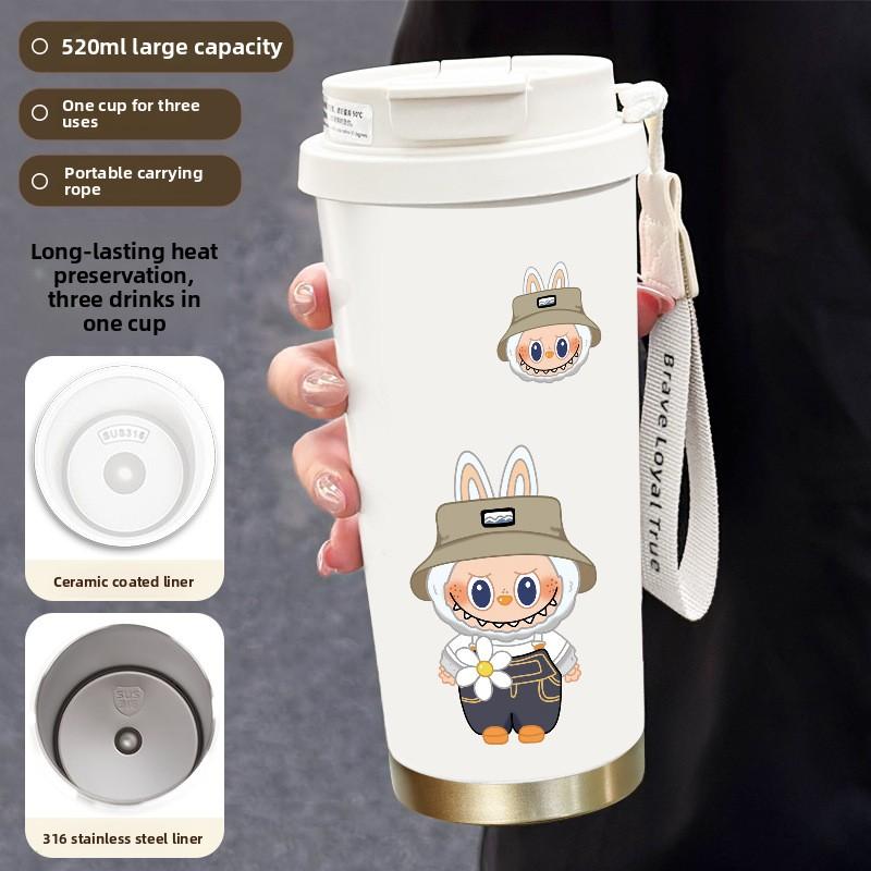 Cute Thermos Cup Large Capacity High Value 316 Stainless Steel Water Cup Portable Rope Coffee Cup