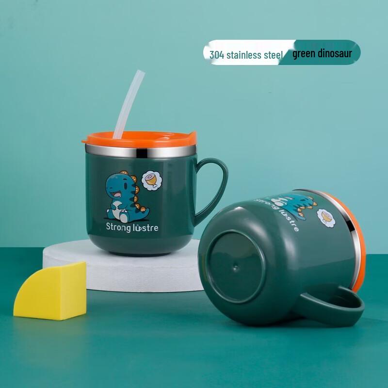 Wutuo Stainless Steel Kids Double-Layer Sippy Straw Cup