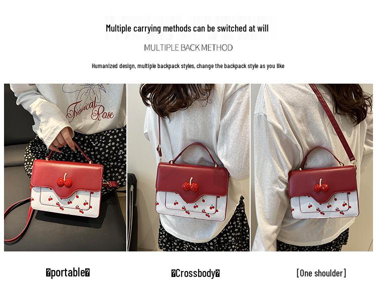2025 Summer Cherry Print Crossbody Bag for Women - Versatile Square Shoulder Bag