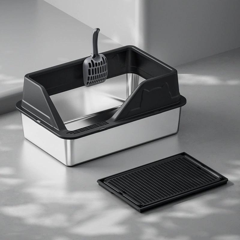 Extra Large Stainless Steel Cat Litter Box with High Walls and Side Opening