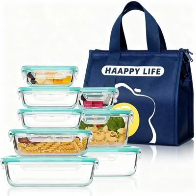 Glass Meal Prep Containers 5-size, Microwave Safe Food Storage Box with Lids, BPA-Free for Healthy Cooking, Oven & Freezer Safe
