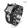 Elegant Couple Rings Zircon Inlay Stainless Steel Men Ring Black Rhinestones CZ Women Wedding Ring Sets Jewelry Drop Shipping