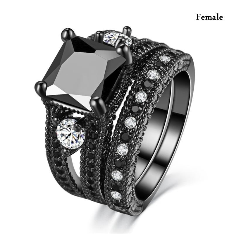 Elegant Couple Rings Zircon Inlay Stainless Steel Men Ring Black Rhinestones CZ Women Wedding Ring Sets Jewelry Drop Shipping