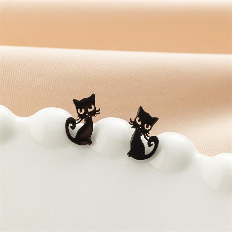 1 Paire Boucles d'Oreilles Animal Chat de Dessin Animé Mignon Boucle d'Oreille Clou Chaton en Acier Inoxydable pour Femmes