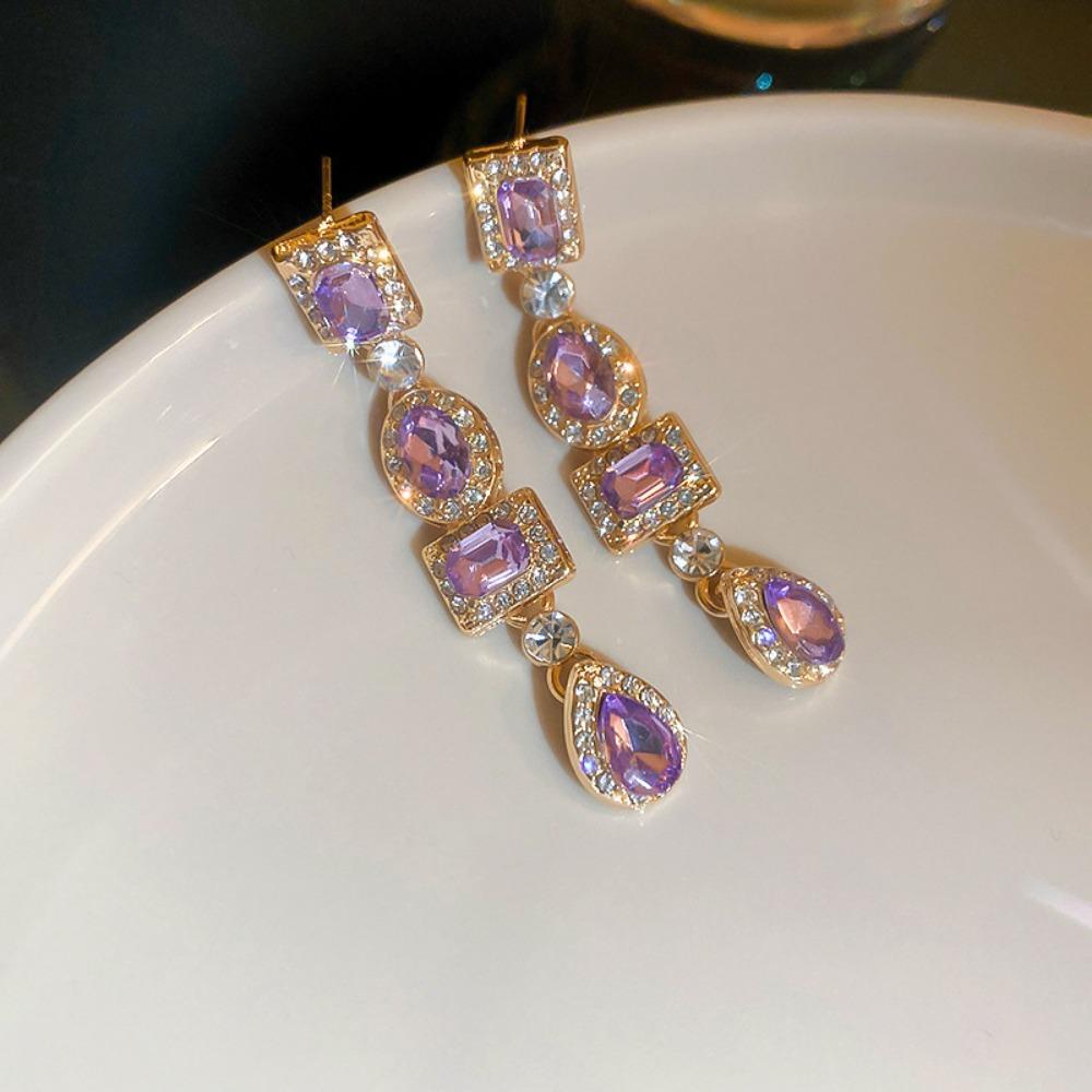 Silver Needle Diamond Pearl Purple Earrings French Retro Niche Design Earrings Light Luxury Premium Earrings