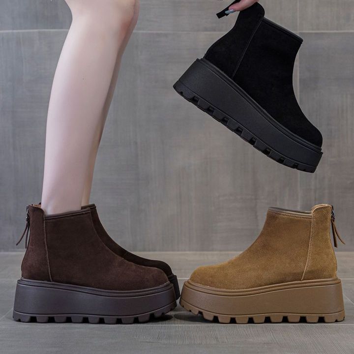 Snow Boots Women's 2025 New Winter Thick-soled Inner Heightening Short Boots Popular Velvet Thickened Foreign-style Martin Boots Cotton Shoes