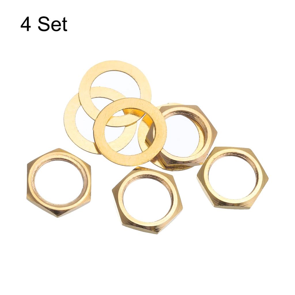 uxcell Guitar Nuts and Washers M9 Guitar Jack Socket Nuts Gold for Guitar Bass 4 Sets Input/Output