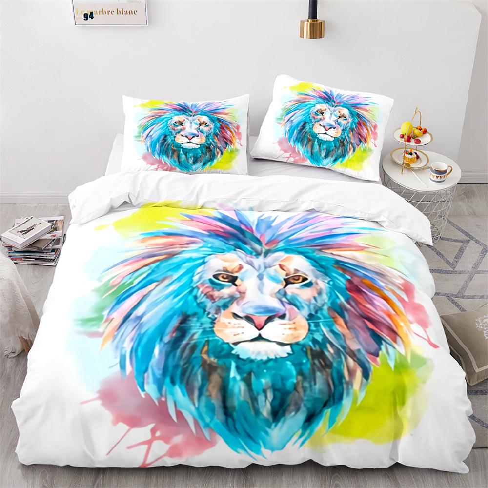 Lion Duvet Cover Set 3D Print Wild Animal Under Sunshine King Queen Size for Teens Kids Bedding Set Polyester Comforter Cover