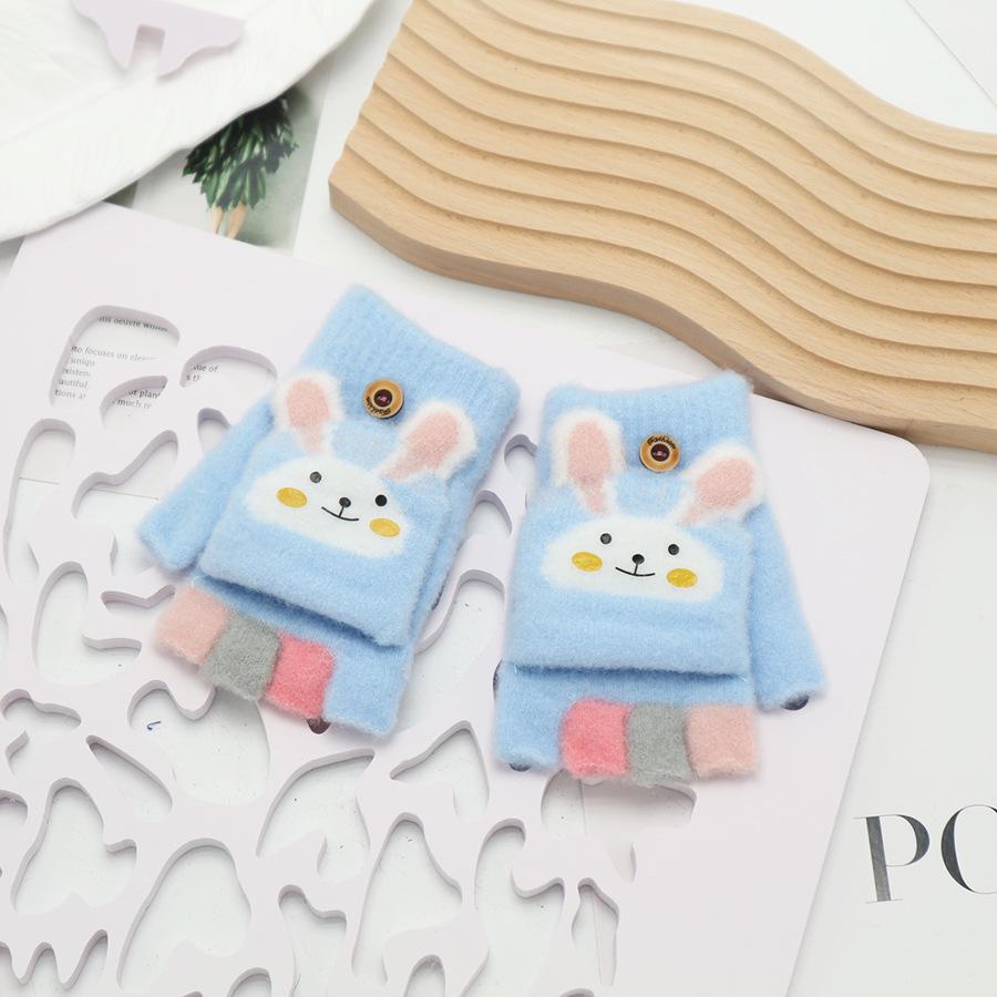 Children's Cute Cartoon Flip-Gloves: Cold-Proof, Half-Finger Winter Writing Warmth for Boys and Girls