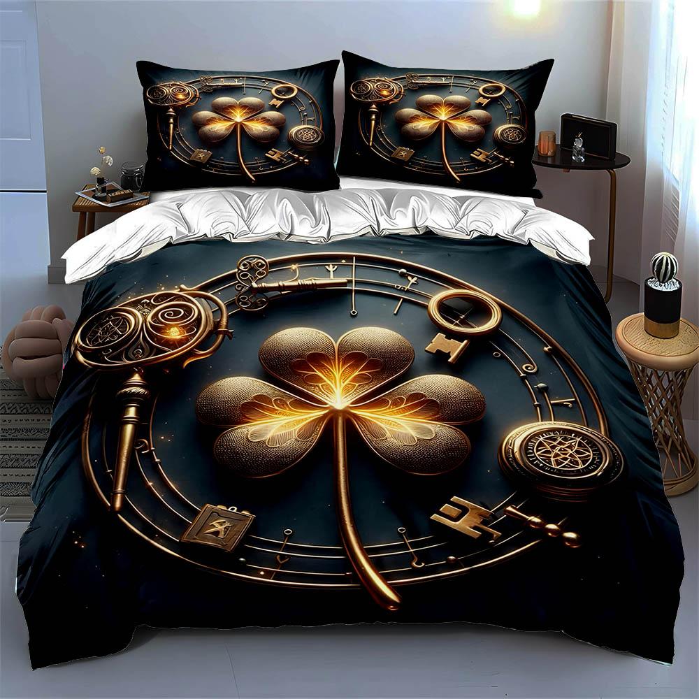 Golden clover design Bedding Duvet cover sets Duvet covers Pillowcases gifts (1 * Duvet Cover 2 * Pillowcases, without duvet insert)