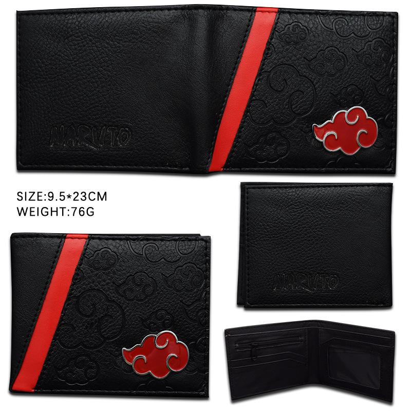 Naruto Leather Wallet Pain Akatsuki Red Cloud Metal Logo Coin Purse Card Holder ID Banknote Storage Cool Anime Gift for Fans