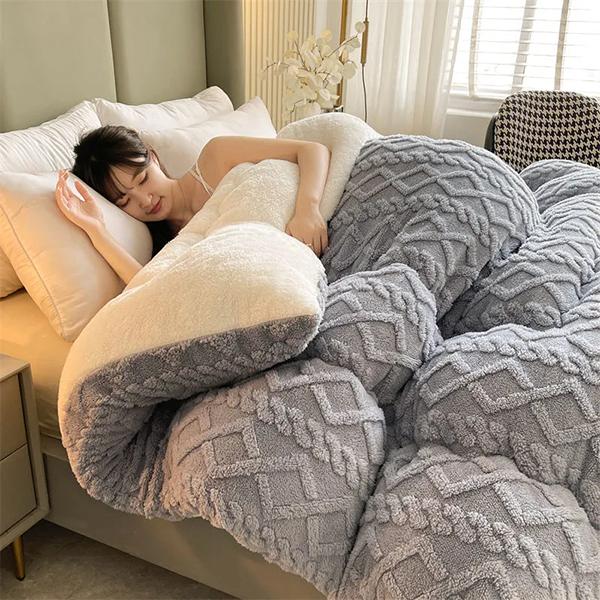 WTEMPO Foldable Lamb Fleece Quilts Warm Double-sided Plush Thick Winter Blankets Solid Home Bed & School Student Dormitory Double and Single Mattress
