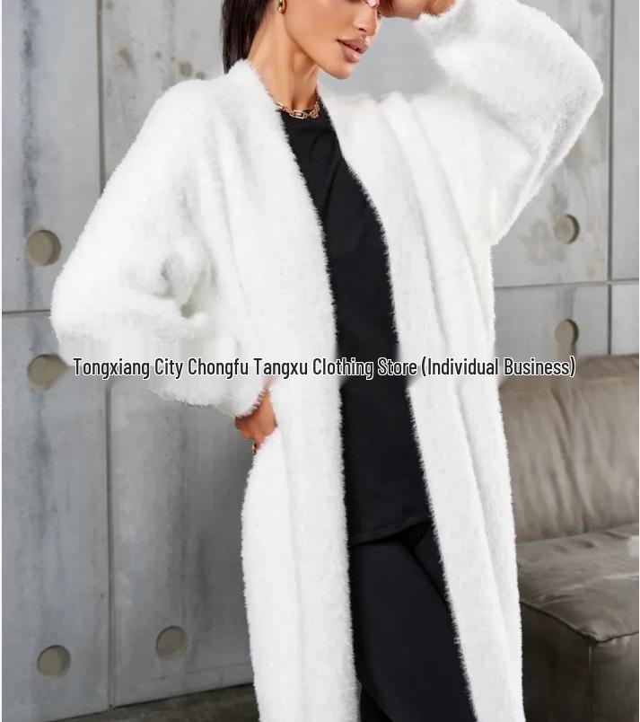V-Neck Tie-up Waist Plush Cardigan - European & American 2026 Autumn/Winter Collection
