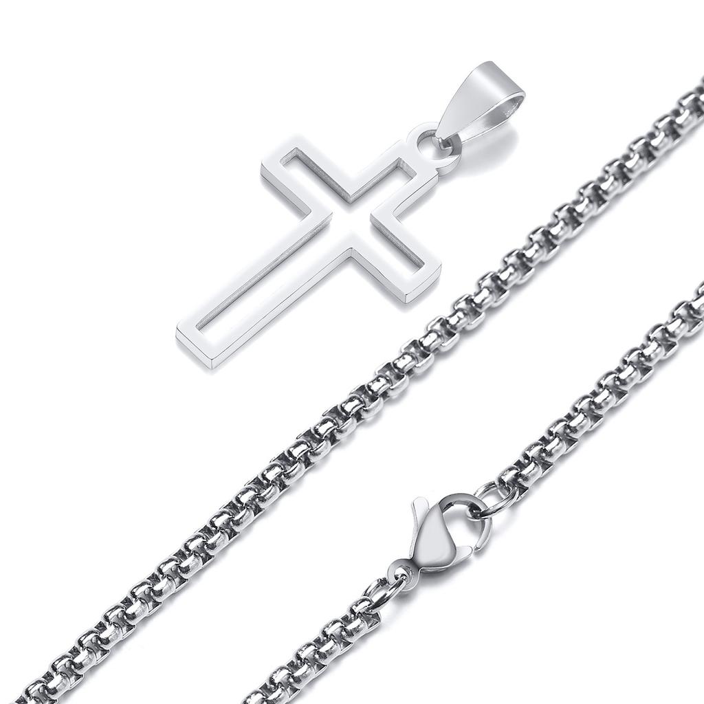 Casual Hollow Cross Necklaces for Men Boys,Waterproof Stainless Steel Cross Pendant Necklace,Religious Faith Prayer Zircon Gift