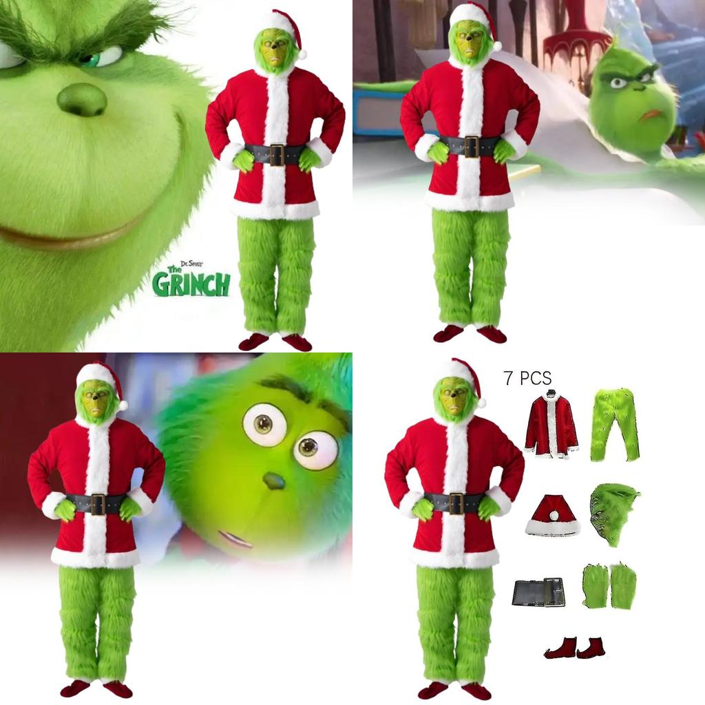The Grinch Themed Christmas Cosplay Suit With Polyester Material For Stage Performances