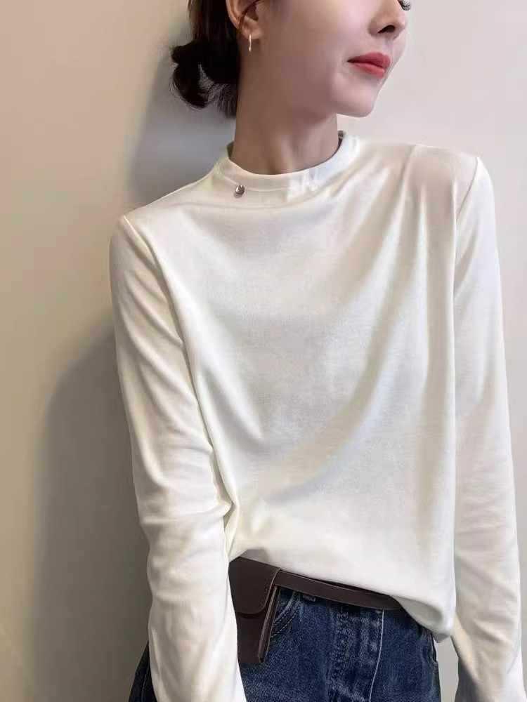 Women's Black Round Neck Loose Long Sleeve T-Shirt - Trendy Casual Base Layer for Spring/Autumn 2025.