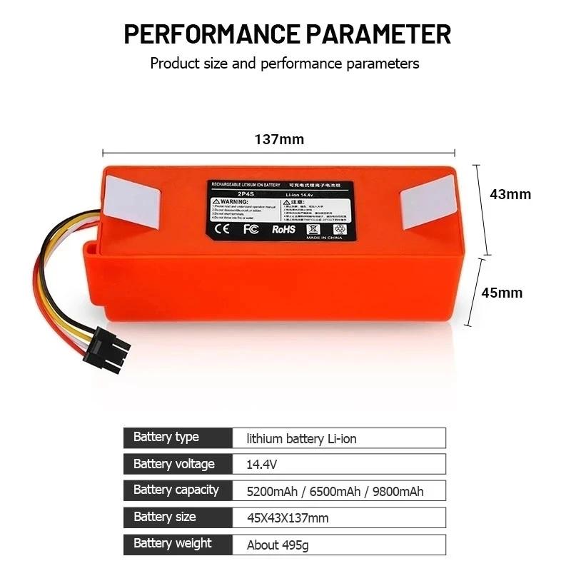 14 .4v 6500mah For Xiaomi Robot Roborock S50 S51 S55 Accessory Spare Parts Battery Vacuum Cleaner Parts Replacement Battery