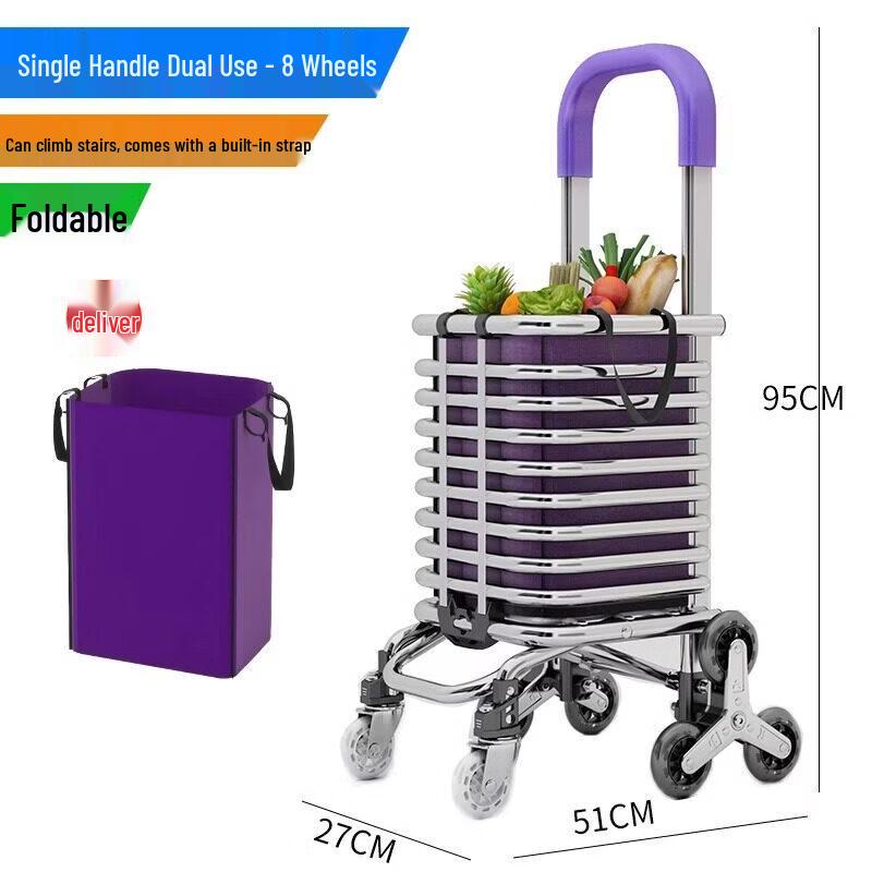 

Foldable Shopping Cart with Crystal 8-Wheel Design and Oxford Bag
