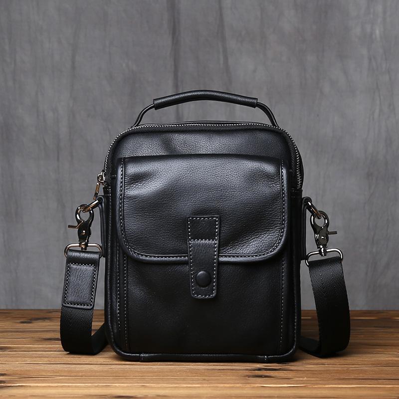 NZPJ Men s Shoulder Bag Natural Head Layer Cowhide Crossbody Bag Casual Genuine Leather Men s Bag Fashion iPad Bag Mobile Phone чёрный
