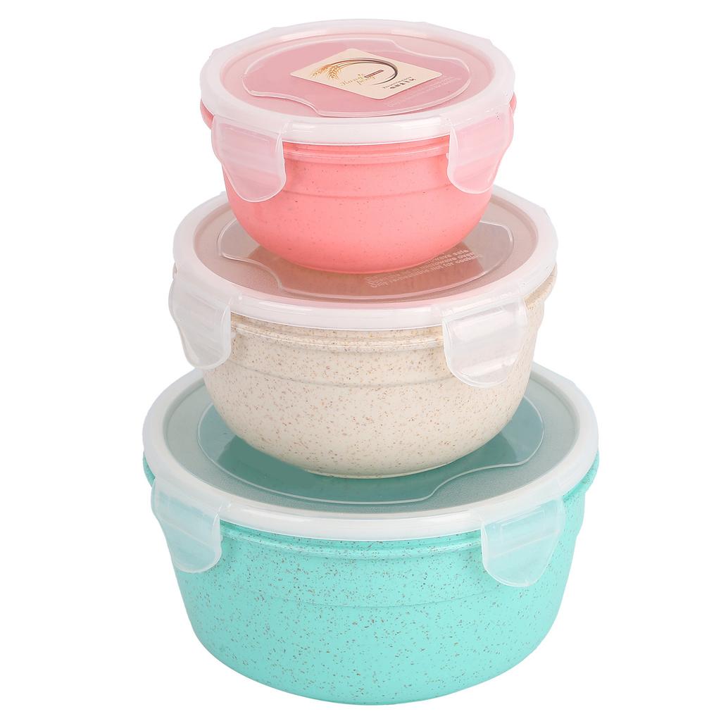 3Pcs Set Food Preservation Box with Lid Round Student Lunch Box for School Home Outdoor
