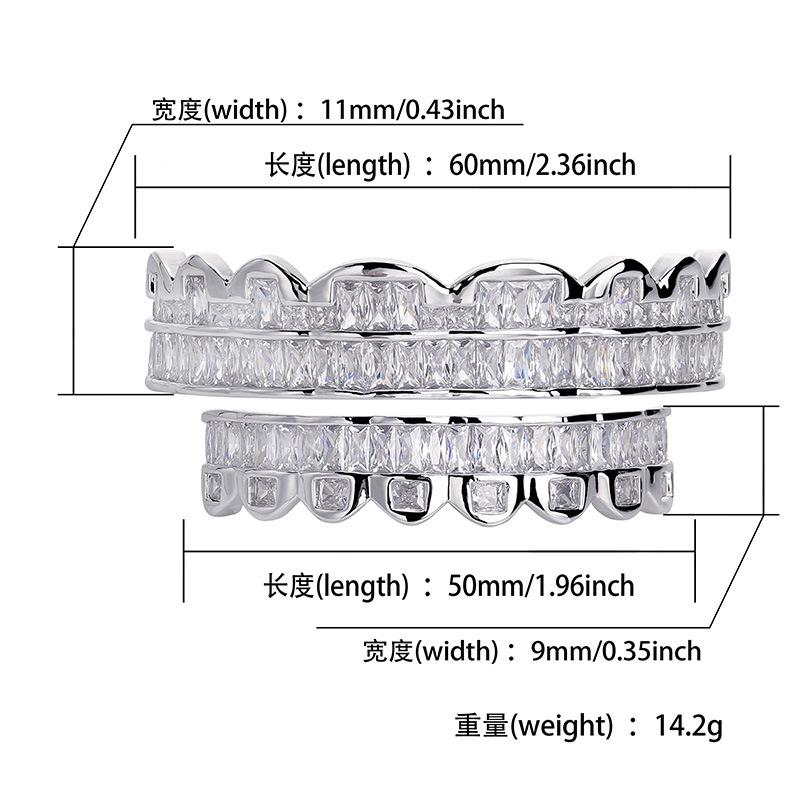 Hip Hop Copper TeethGrillz Set Micro Paved Cubic Zircon Mens Top&Bottom Grills Set With Extra Silicone