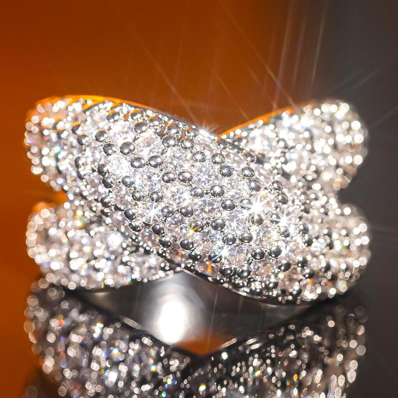 Huitan Cross Design Women Ring Full Shining Cubic Zirconia Trendy Party Hiphop Accessories Modern Statement CopperColor Jewelry