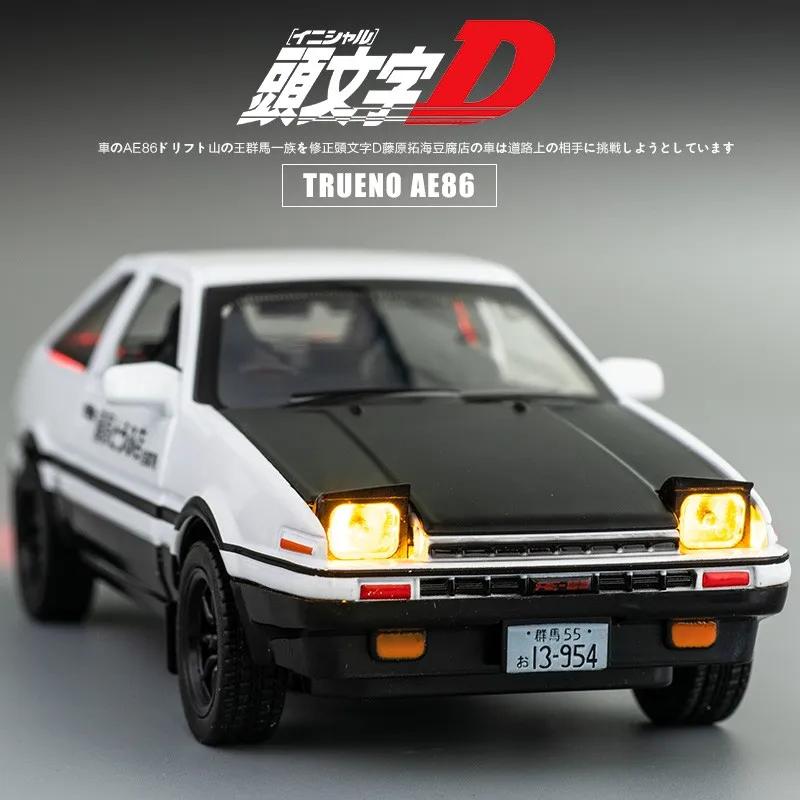 1/32 Toyota Initial D AE86 Toy Car Diecast Miniature Model Pull Back Sound Light Doors Openable Educational Collection Gift Kid