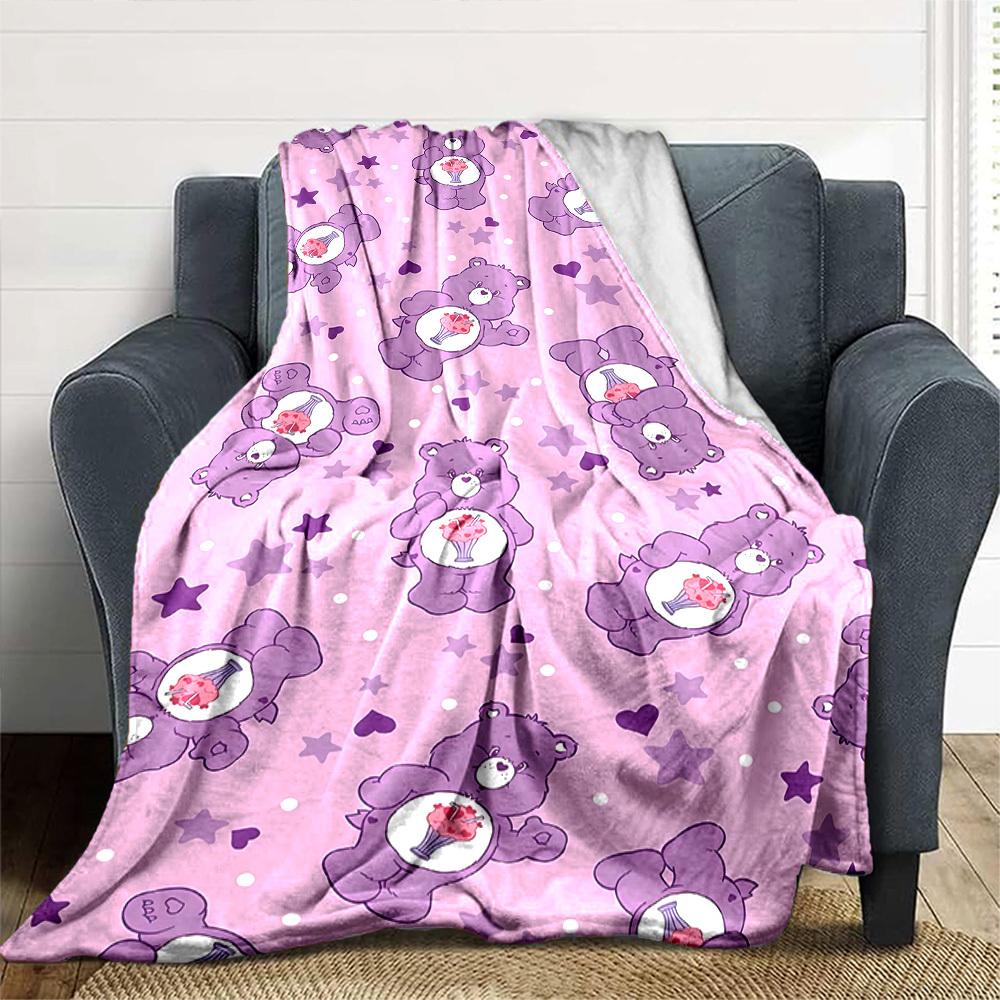 1pc Bear Cartoon blanket Lightweight Flannel Throw for Sofa Bed Travel Camping Livingroom Office Couch Chair