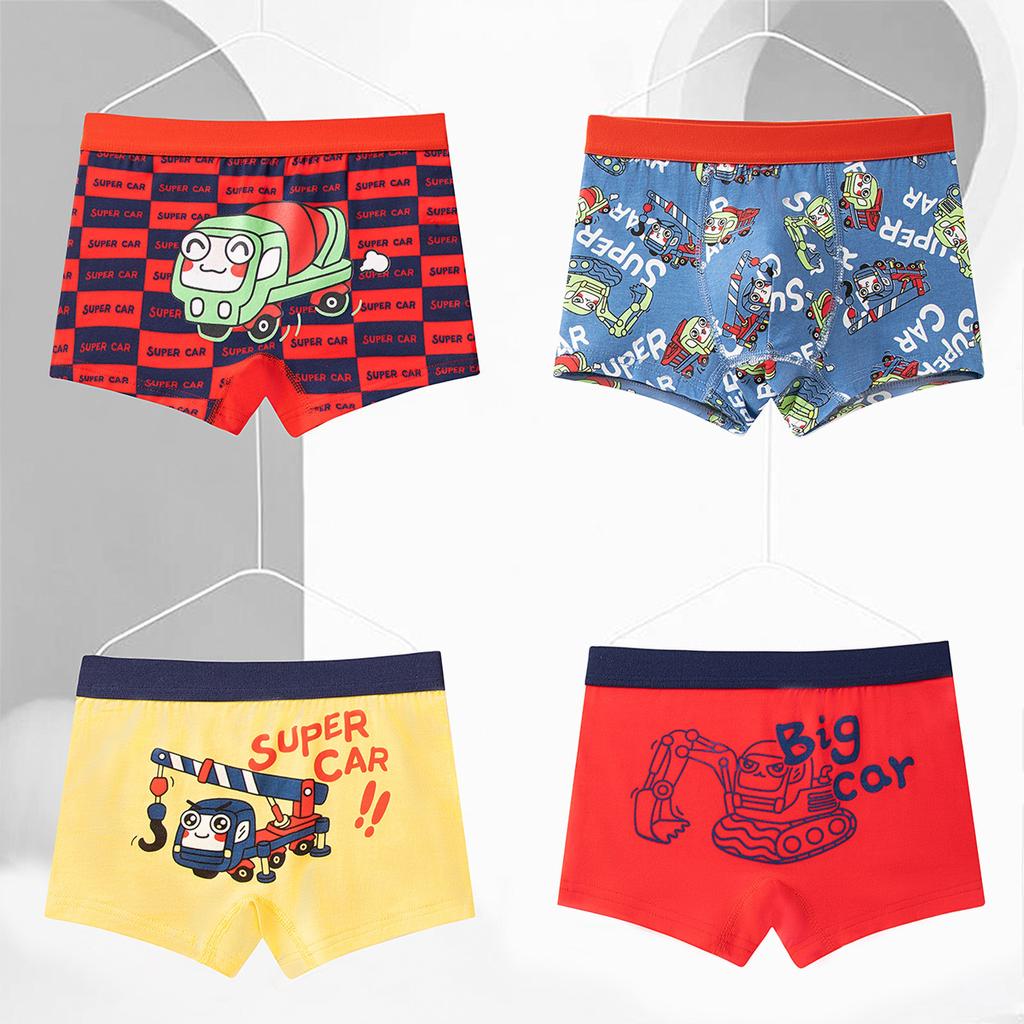 4 Pezzi/Set Biancheria Intima Bambini Ragazzi Cotone Boxer Corti Bambini Cartone Animato Auto Slip Bambino Boxer Traspiranti Slip