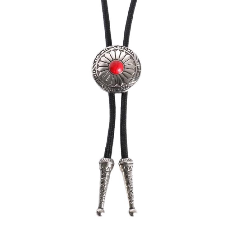 

Bolo Tie for Women Men Western Bolo Tie Vintage Metal Sunflower Stone Pendant Faux Leather Rope Necktie Tie Necklace червоний