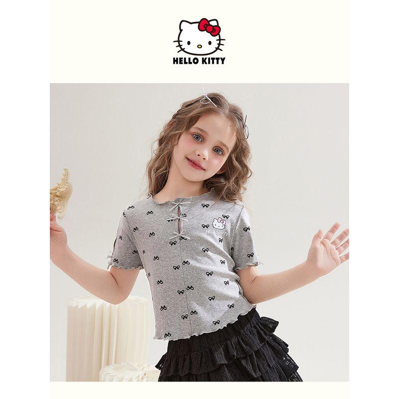 Hello Kitty Girls' Short-Sleeved T-Shirt 2025 New Summer Polka Dot Kidsren's Tops Girls' Summer Clothes Trendy