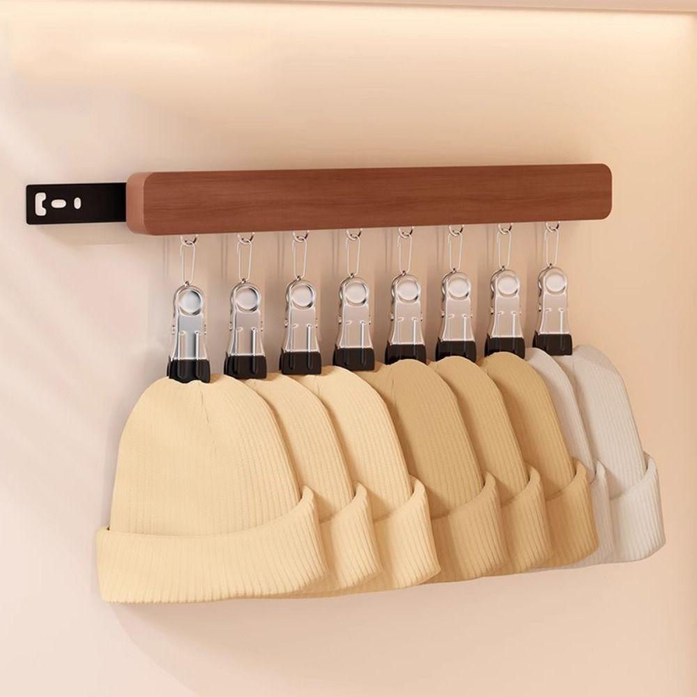 Punch Free Wooden Hats Hanger 8/12 Clips Clothes Drying Rack Wall Mounted Hat Holder  for Home