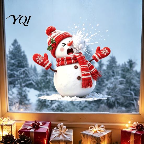 Decorative Store Window Clings Christmas Snowman Static Cling, Funny Sticker, Reusable PVC Glass Stickers Xmas Decal for Home Shop Holiday Decor