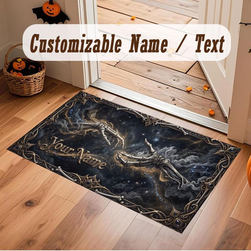 Space Cosmic Theme Crystal Velvet Floor Rug Personalized Custom Name Text Warm Carpet Home Decoration