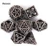 7 Pcs Silver Skull Head Metal Dice Hollow Metal Polyhedral Dice Set Suitable for Role-Playing RPG  Board Game Card Game