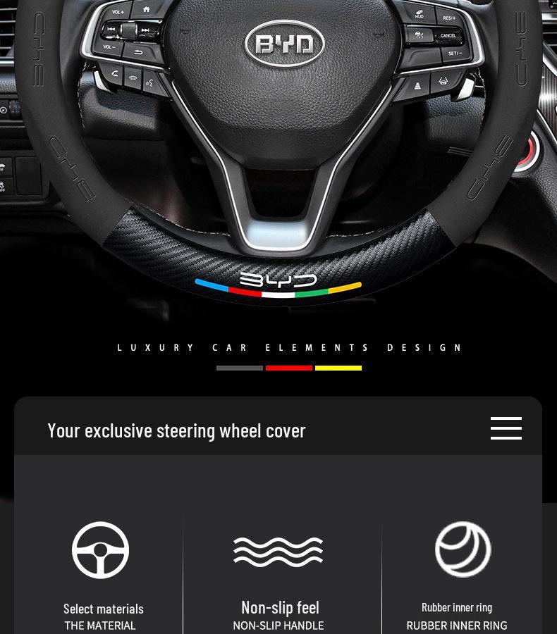 Steering Wheel Cover for BYD Models: Song Plus, Han, Yuan, Tang, Qin, Dolphin, F3 - Suede Interior Handle