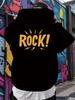 Black Hoodie with Bold "ROCK!" Graphic - Casual & Trendy Long Sleeve Pullover