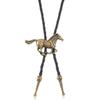 European & American Western Cowboy Prancing Horse Pendant Rope Necklace with Alloy Bolotie Chain.