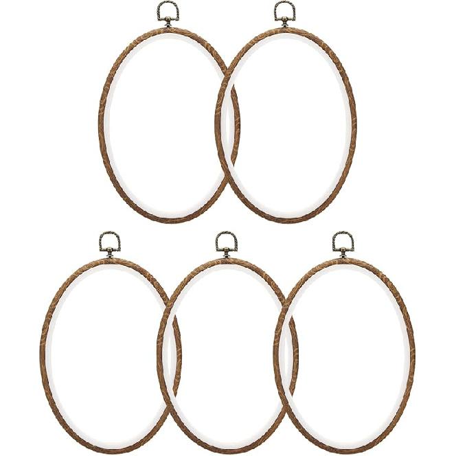 PATIKIL 6x4.7inch Embroidery Hoops, 5Pieces Imitated Wood Oval Frame Cross Stitch Hoop Ring for Embroidery Art Craft Sewing Ornaments Hanging