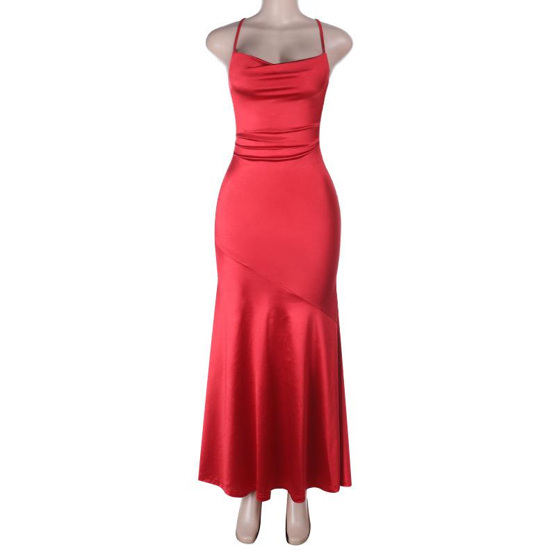 Suspender sexy backless satin dress dress women ins European and American style new temperament dress
