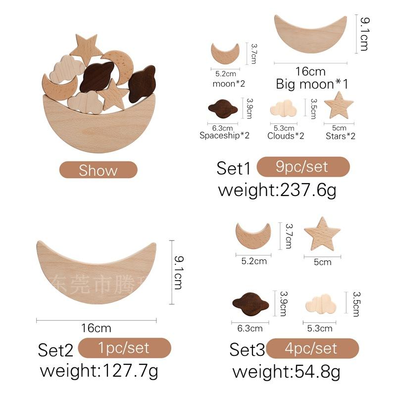 Nordic Style Wooden Star And Moon Stacking Music, Baby Educational Early Education Toys Children'S Building Block Stacking Music Stacking Toys